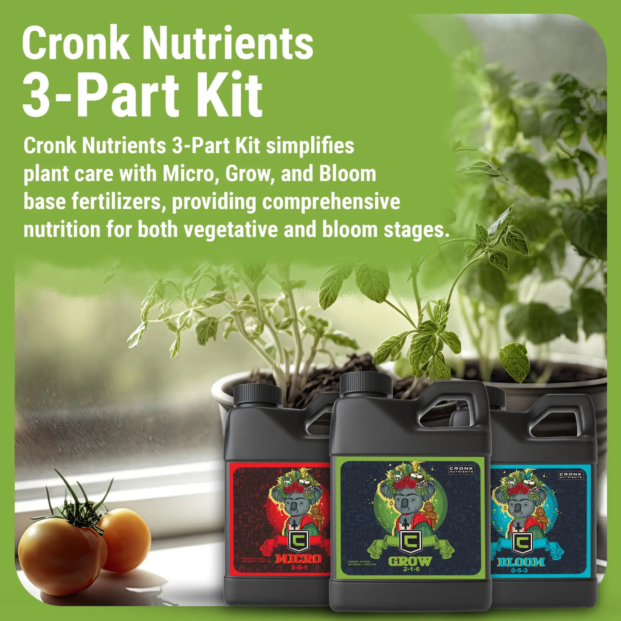 plant care fertilizer 3-Part Base Kit | Micro, Grow, Bloom - 4L