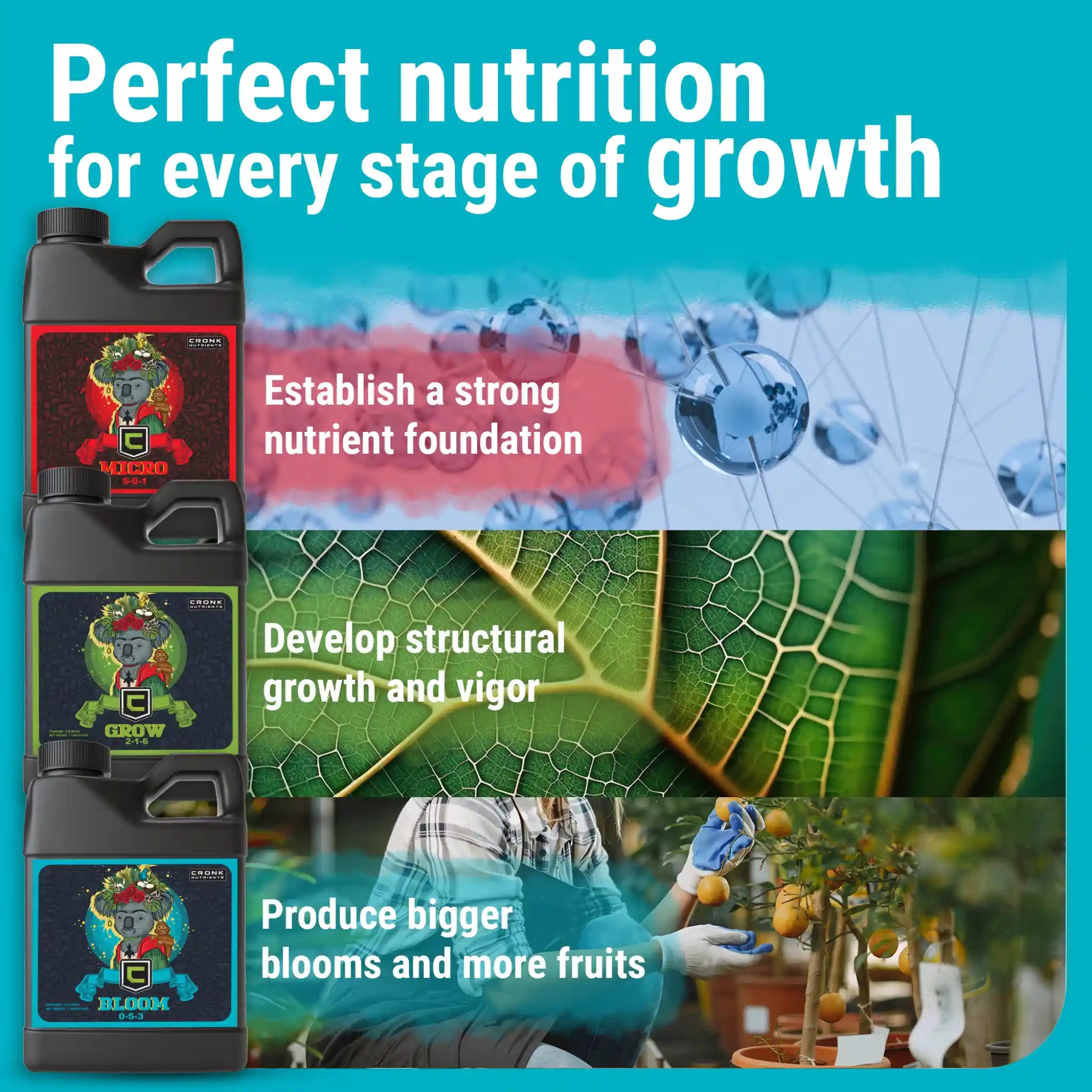 advanced nutrients fertilizer 3-Part Base Kit | Micro, Grow, Bloom - 4L